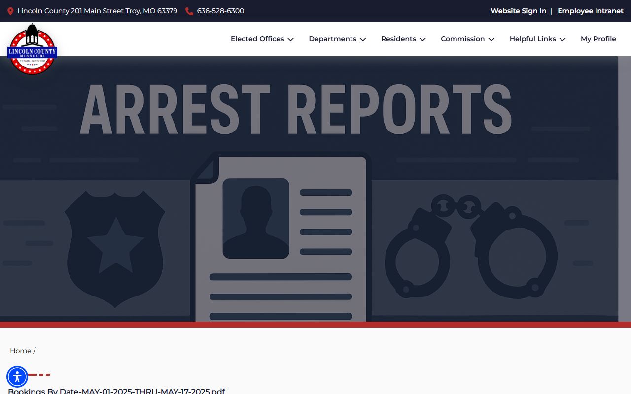 Lincoln County arrest reports page for jail booking records