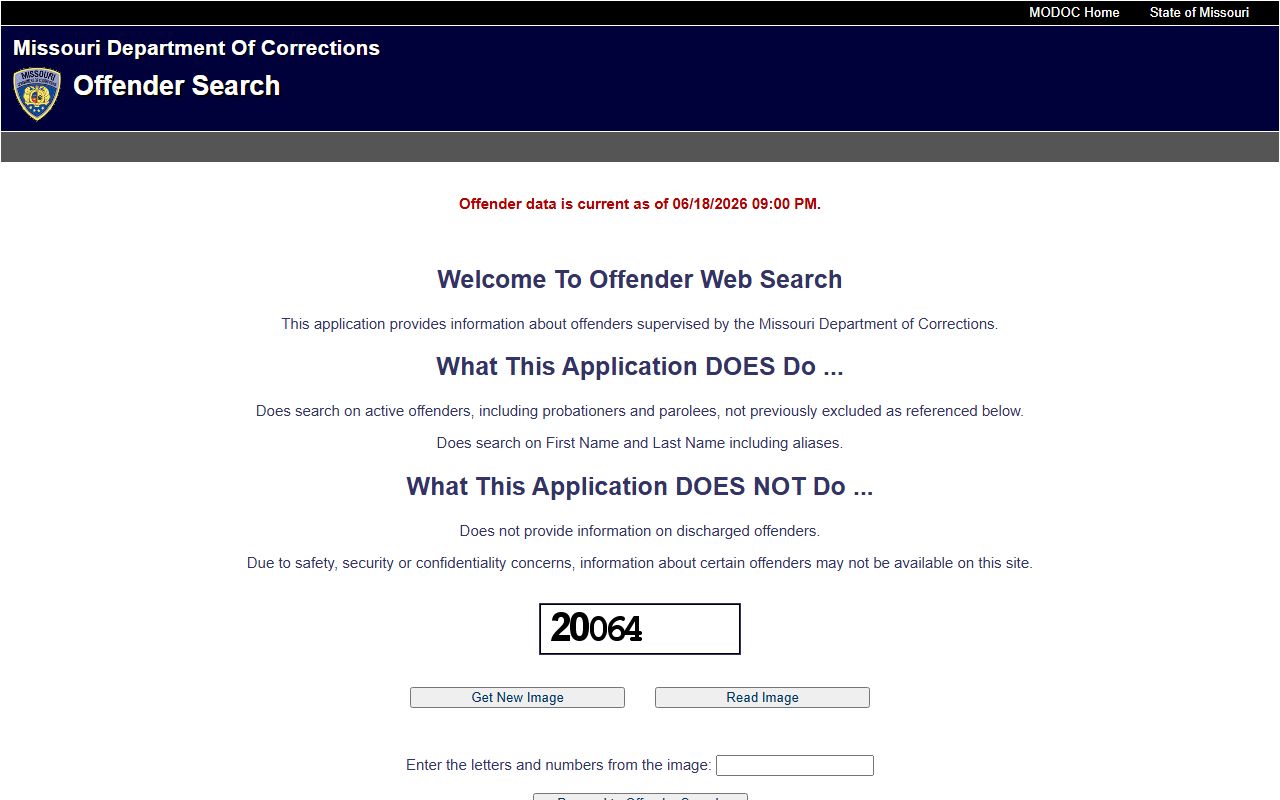 Missouri DOC District 17S Troy offender lookup search page